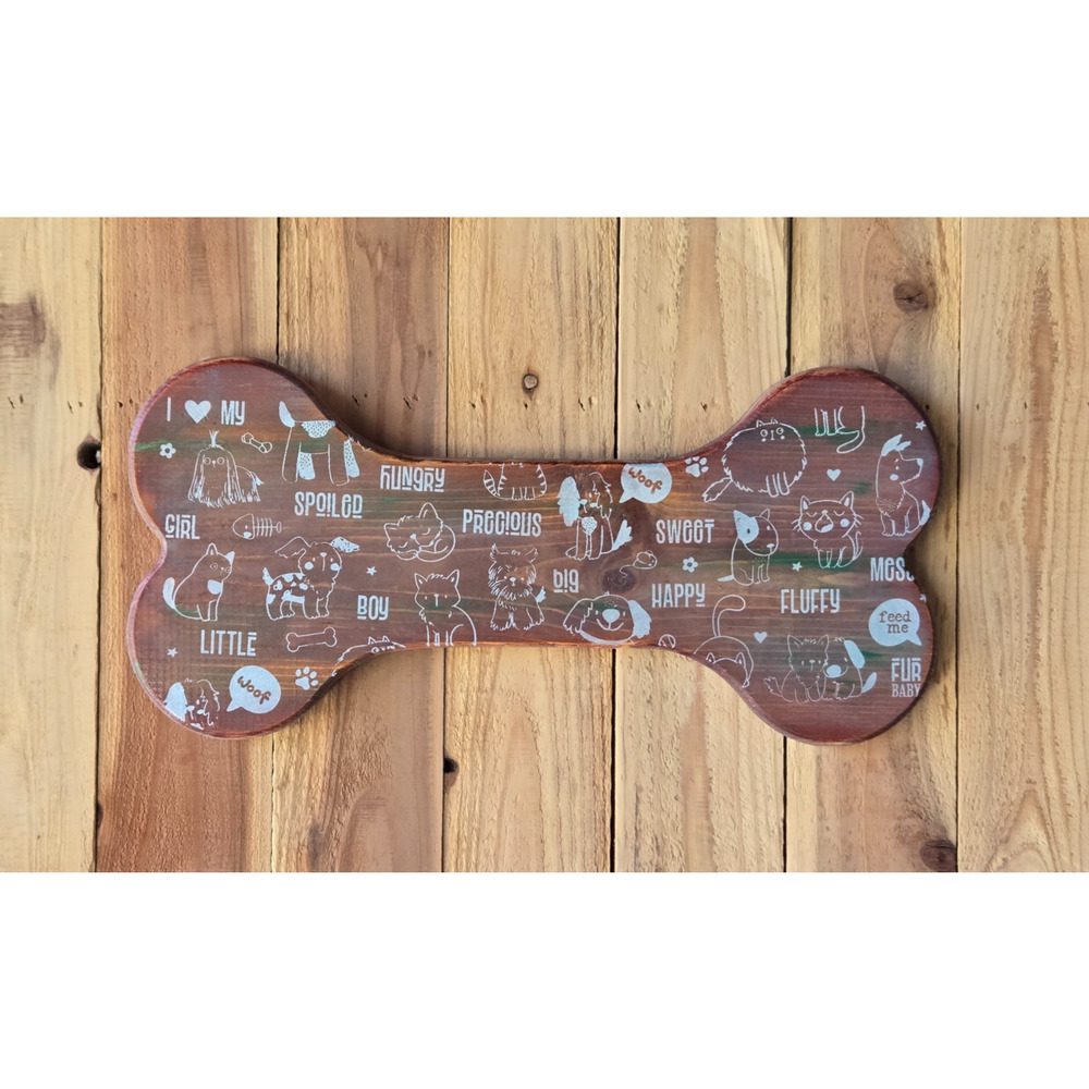 Dog & Cat Sign Bone Shape Solid Wood Handmade Wall Mounted